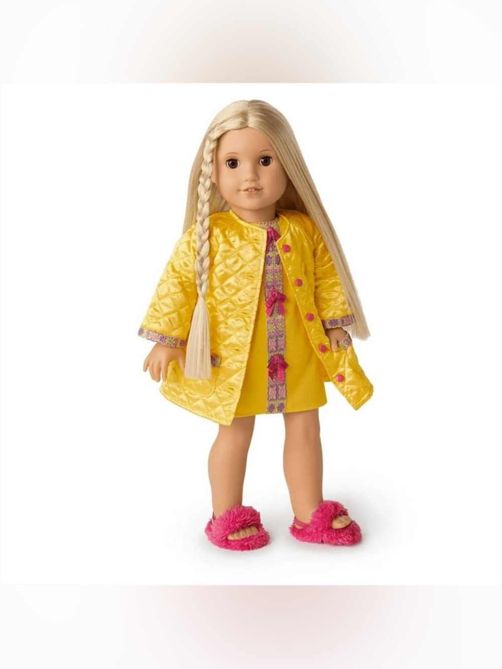 American Girl Julie Albright Pajamas & Robe Fuzzy Pink Slippers Only 18" Doll